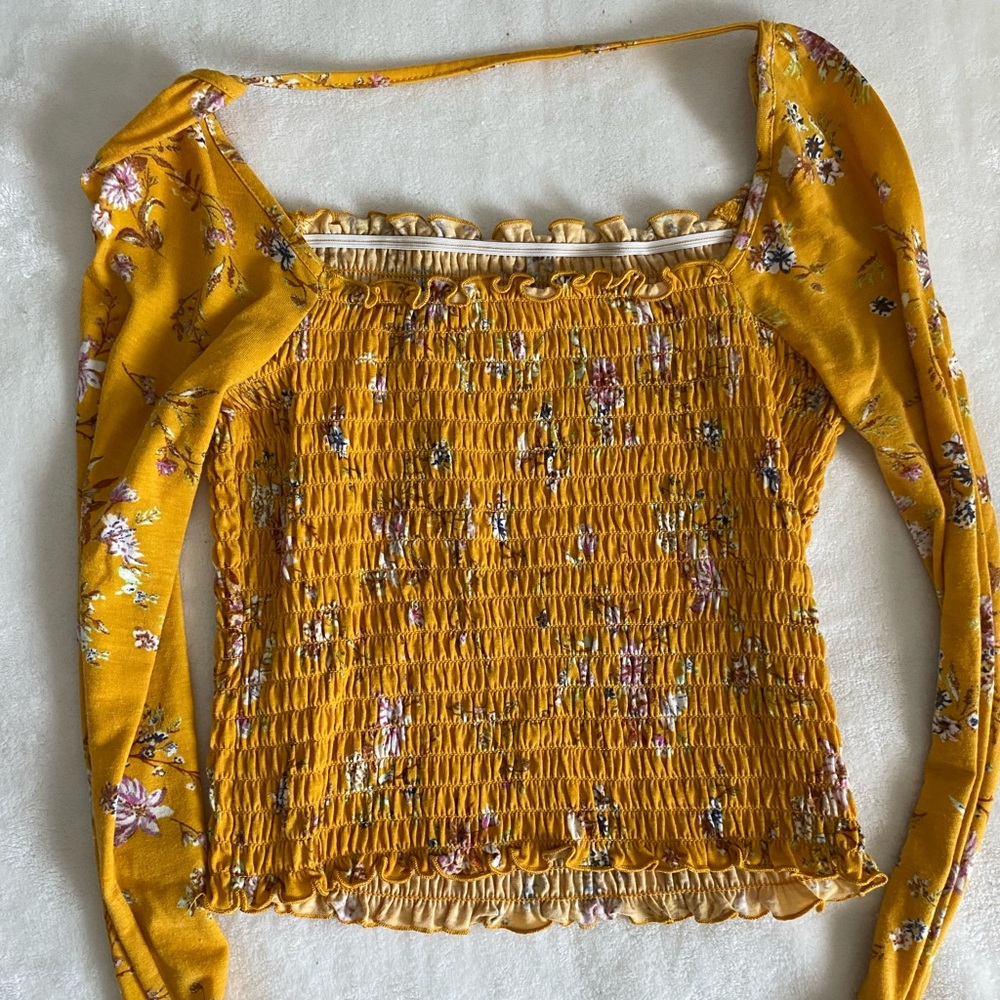 Floral Yellow Long Sleeve Crop Top